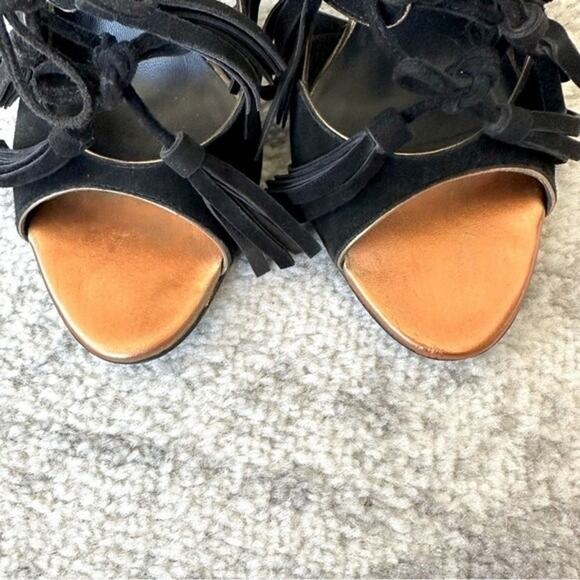 CHANEL Black Suede Tassel Lace Open Toe Heel Sandal IT 36 - Picture 11 of 14